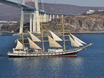 Departure of the sailing ship "Pallada" on a training voyage